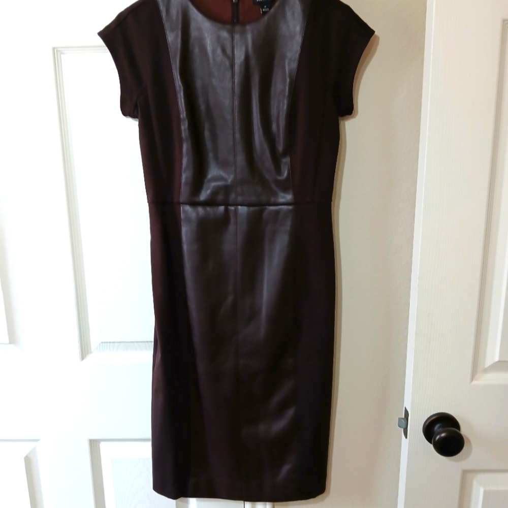 NWOT ANN TAYLOR MIXED MEDIA SHEATH DRESS, PURE CHOCOLATE, 0P
